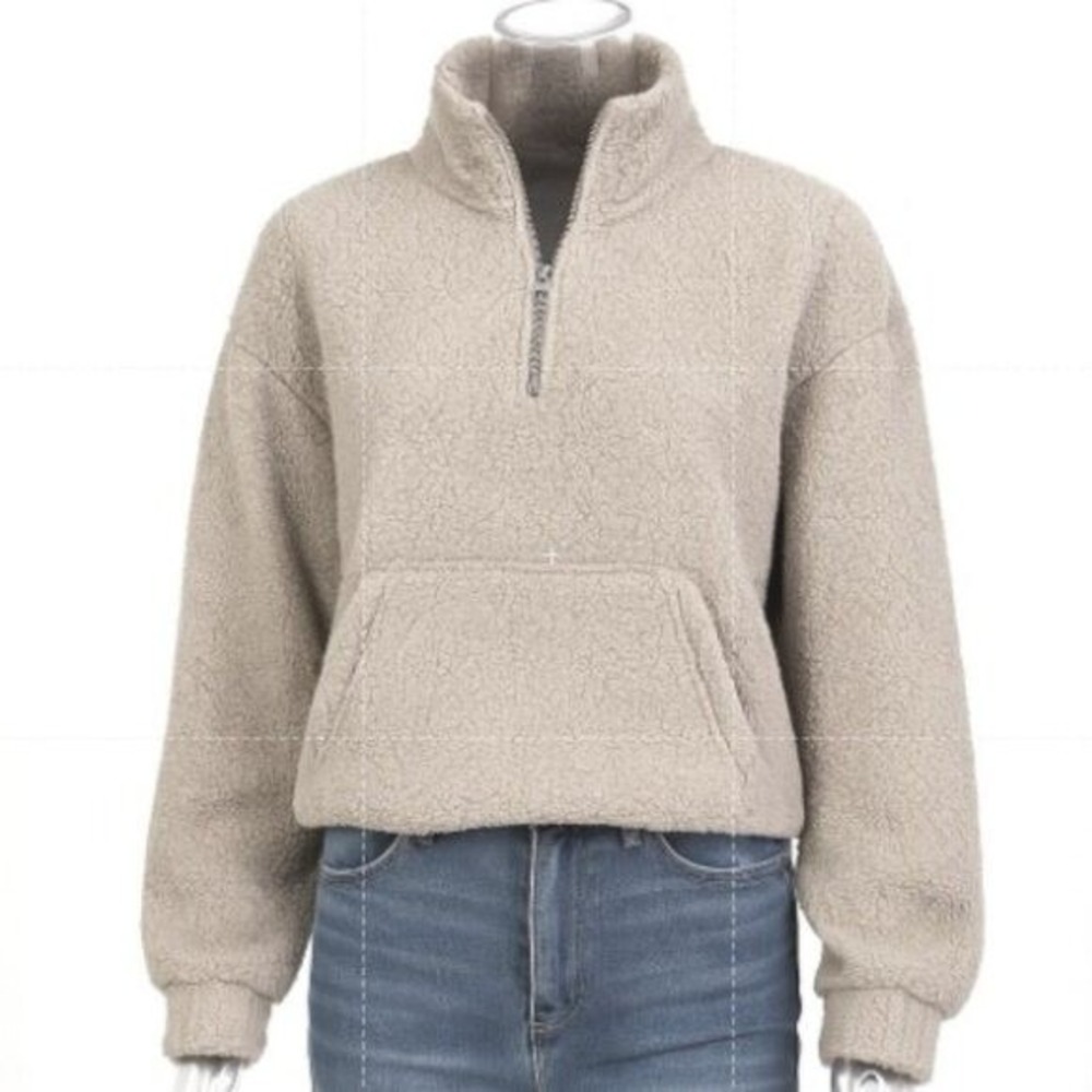 American Eagle Sherpa Fleece Quarter Zip Pullover Beige (Tag‎ S, Fits M/L)